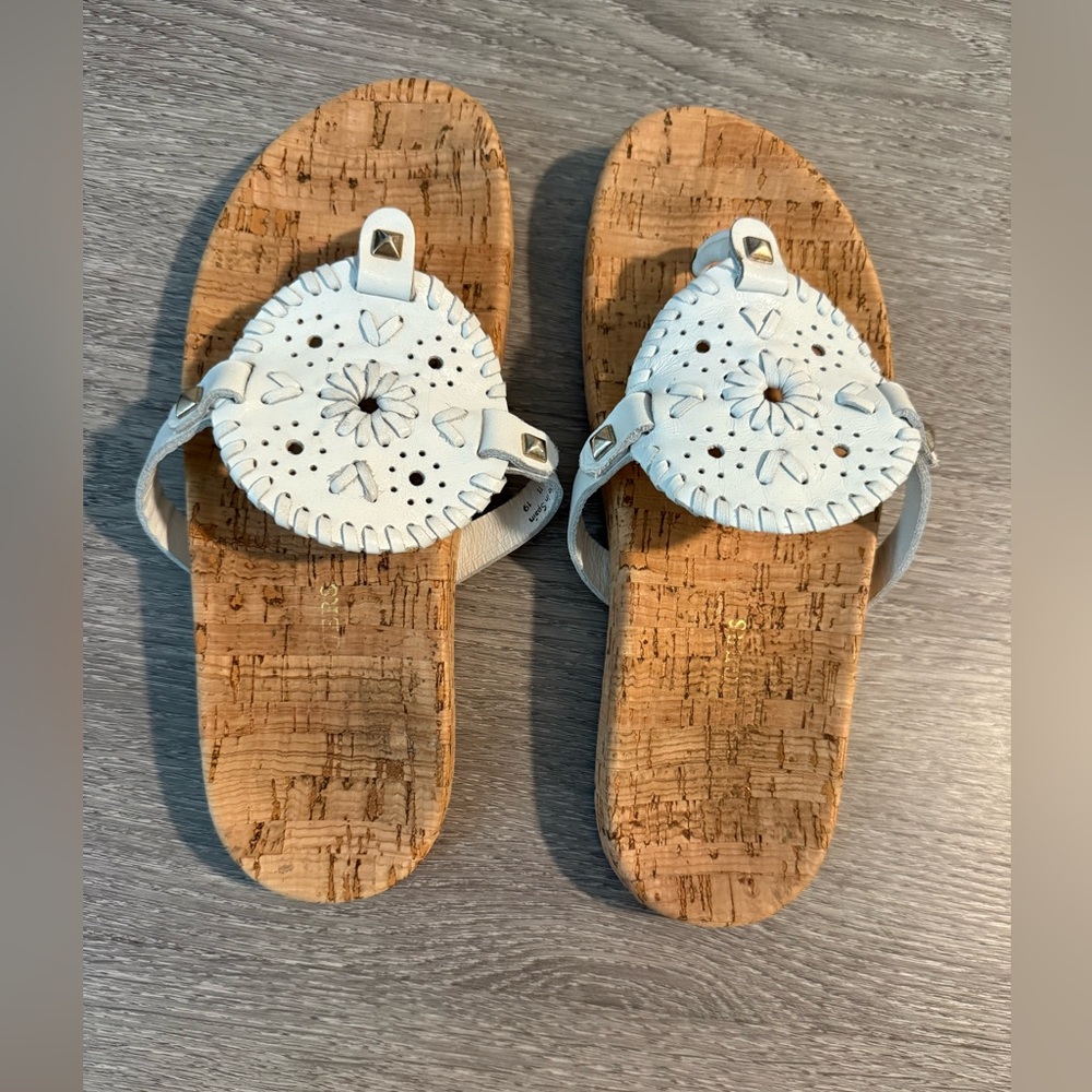 Jack Rogers Georgica White Cork Sandals with Cutout Design